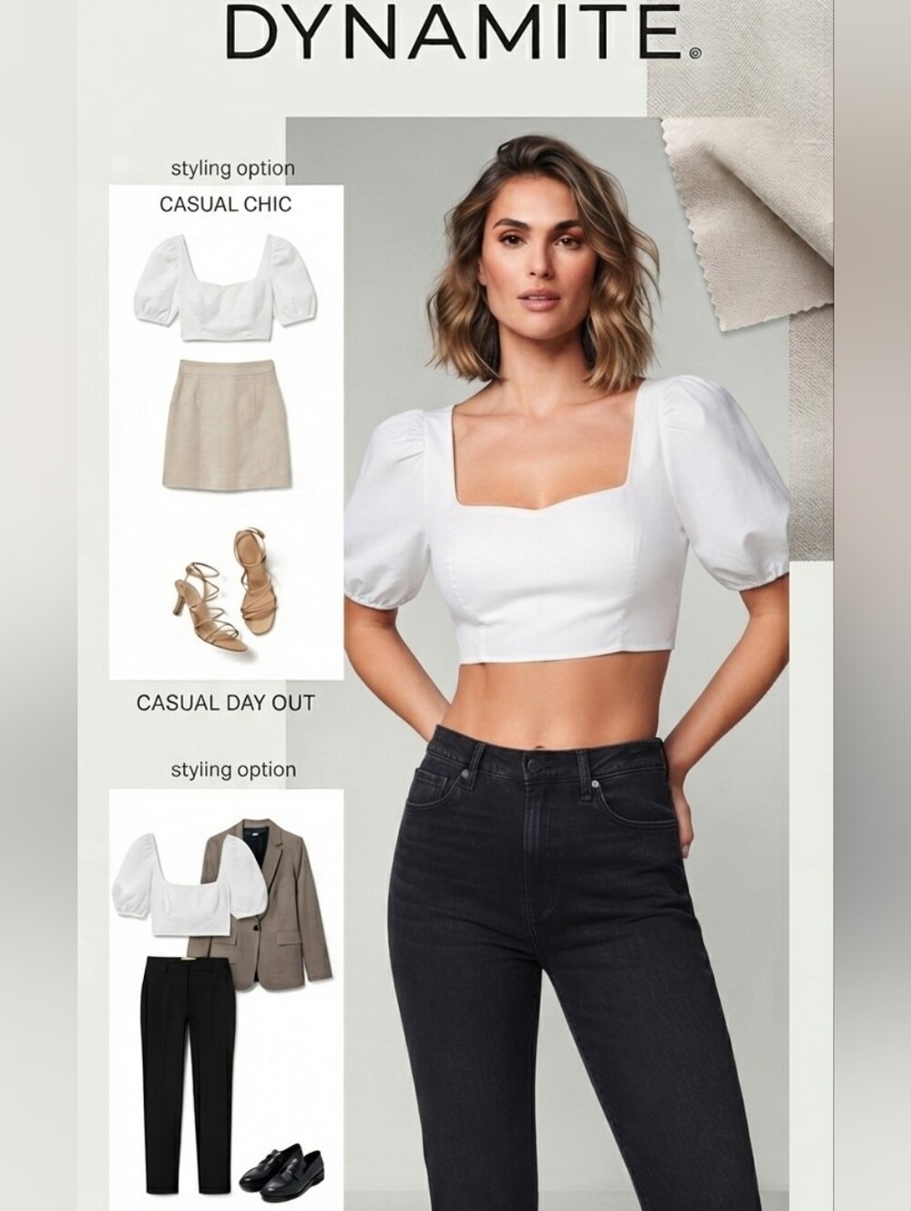 White Puff-Sleeve Crop Top - Dynamite